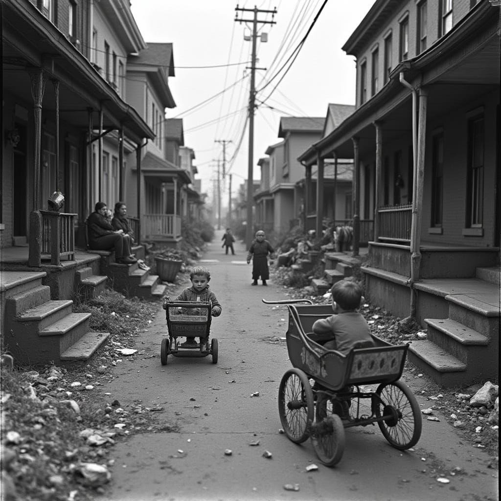 Gritty Black and White Photo of Dilapidated Neighborhood