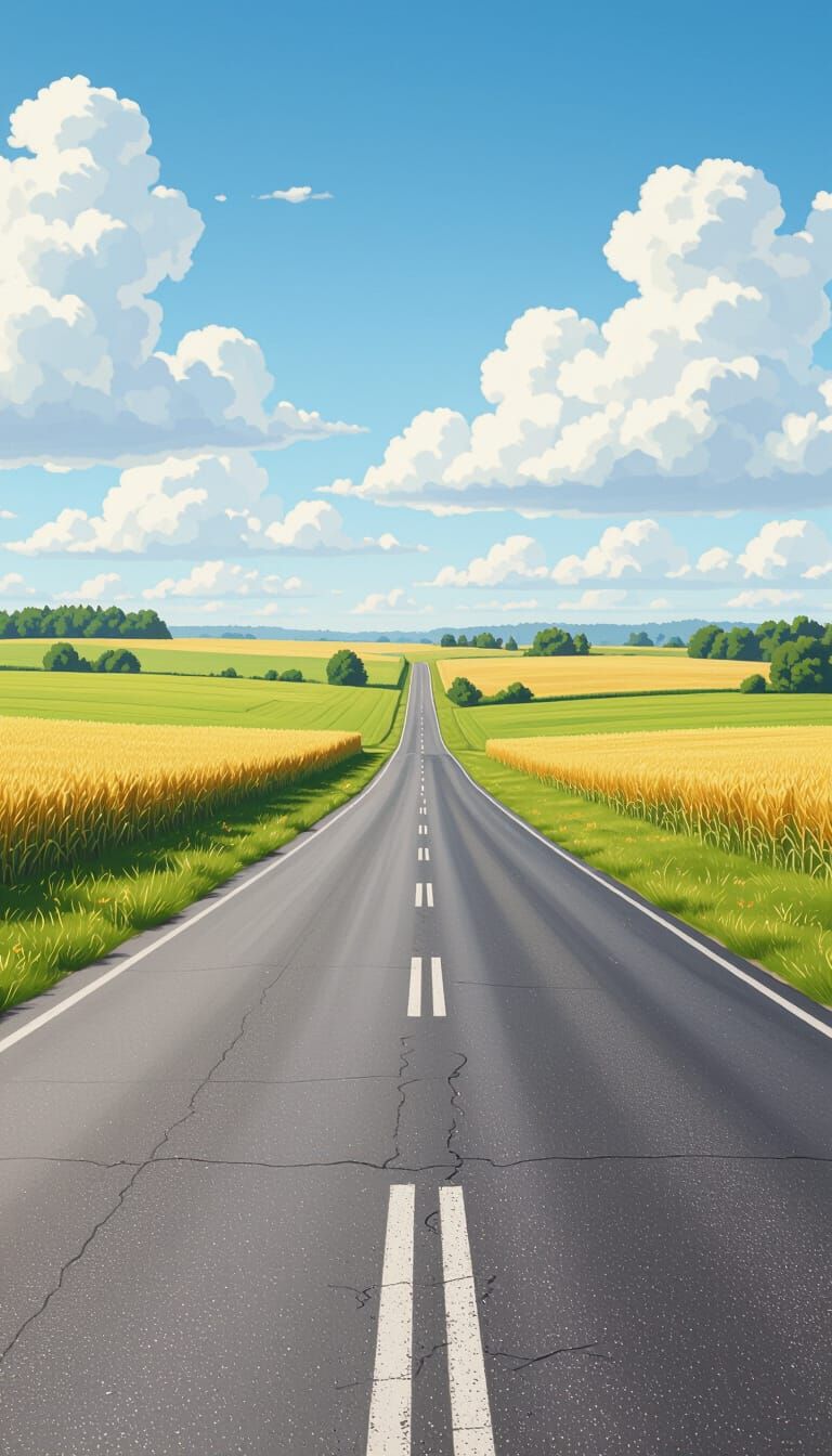 Ultra-Realistic Countryside Road in Vivid Colors