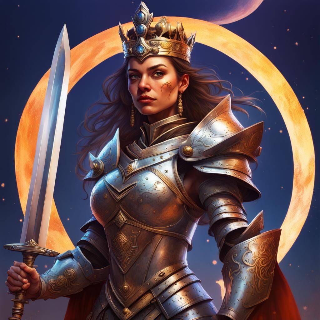 Armored Moon Magic Female King: Hyperrealistic Art