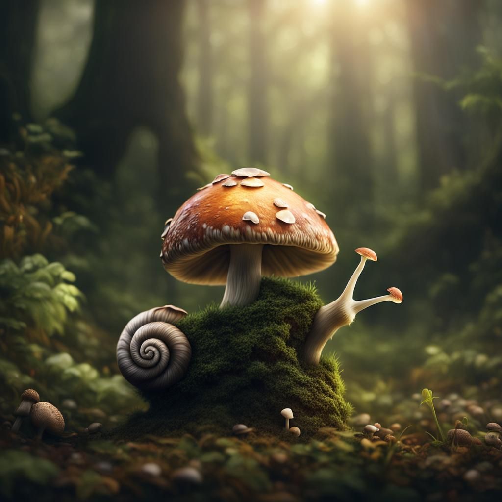 Mushroom Growing from Snail Shell: Digital Matte Painting