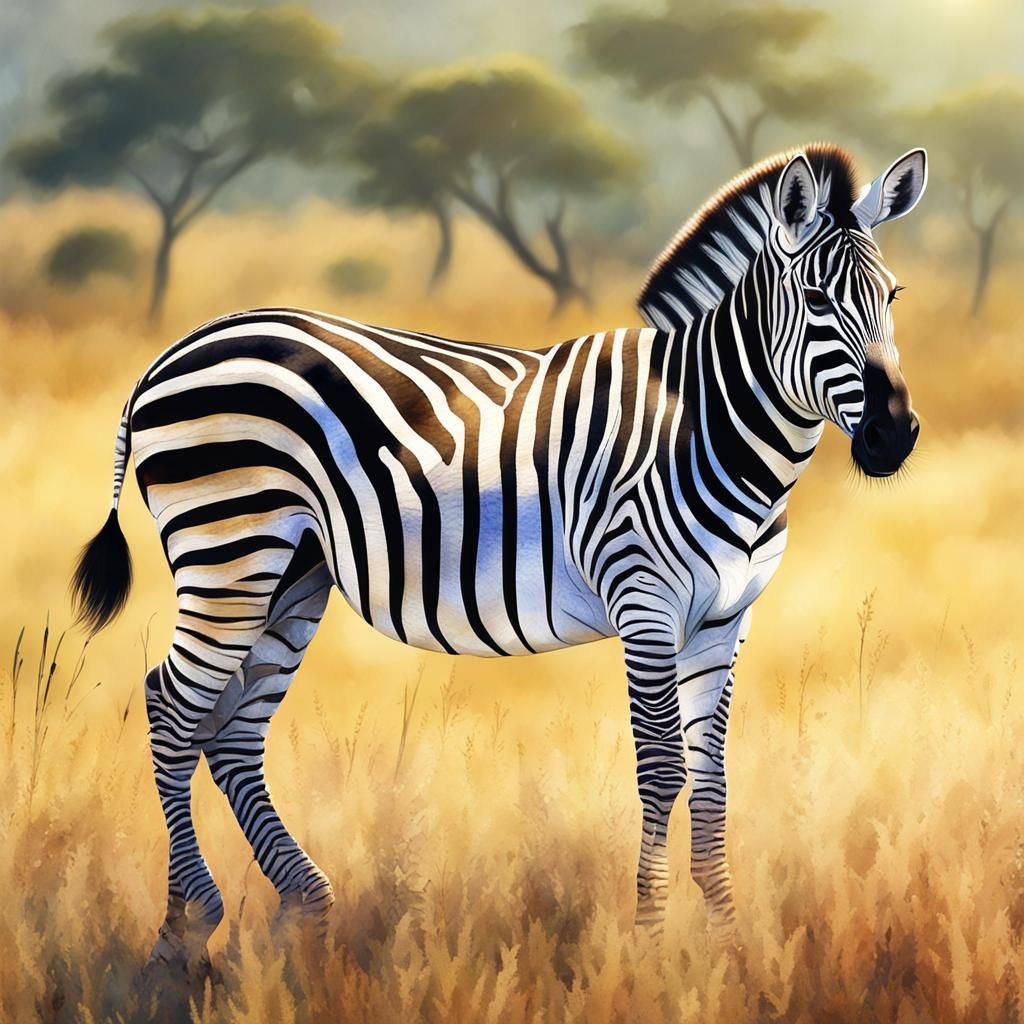 Zebra on the Savanna: Hyperrealistic Watercolor