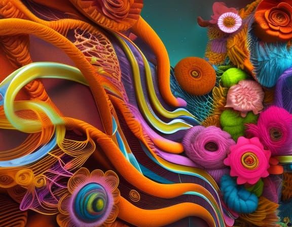 Abstract Surrealism: Twisted Fabric and Floral Patterns