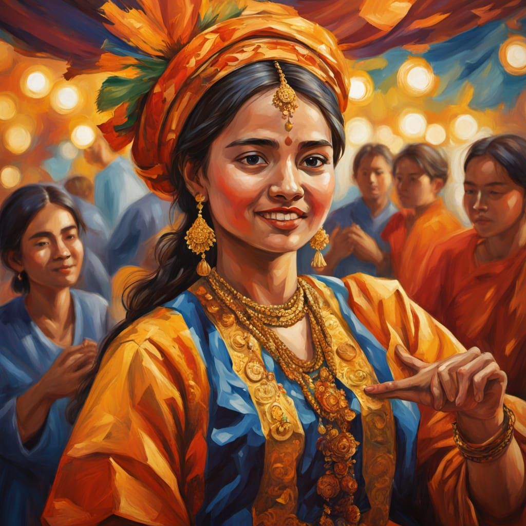 Woman Dancing in Traditional Dress: Fauvist Oil Painting