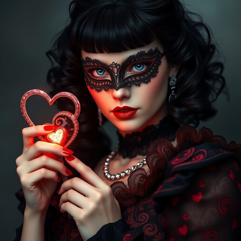 Elegant Masquerade Maiden Wields Heart-Shaped Wand