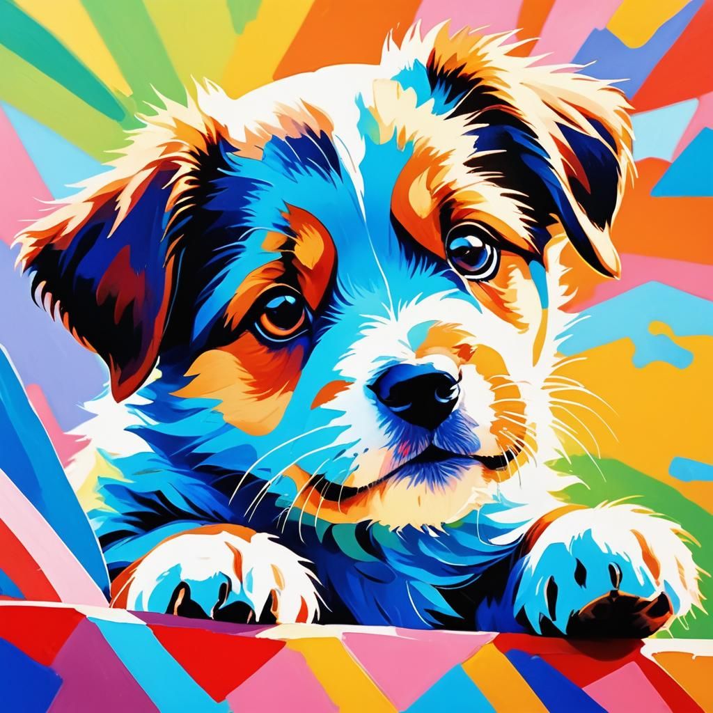 Cute Puppy Portrait in Neo-Impressionistic Expressionist Sty...