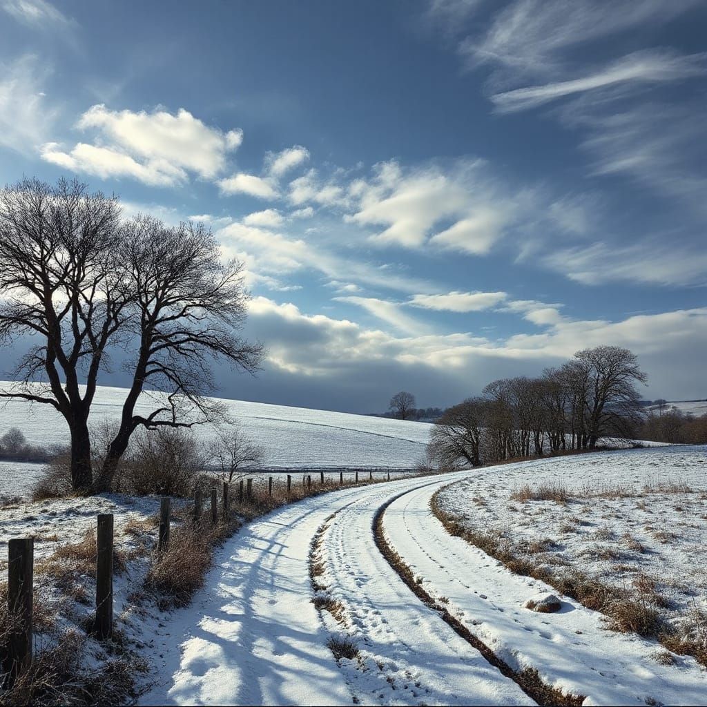 Winter Landscape Painting with Retro Synthwave Accents