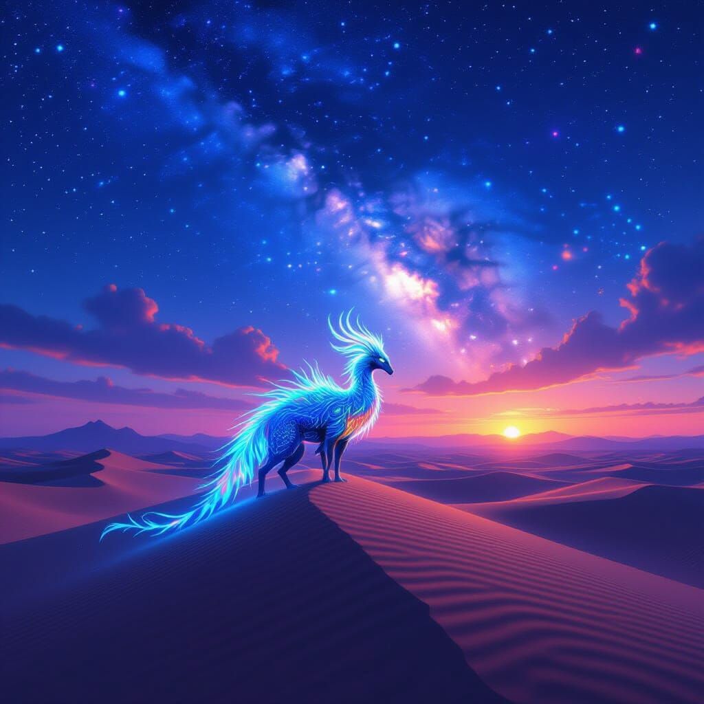 Bioluminescent Desert Creature in Cosmic Twilight