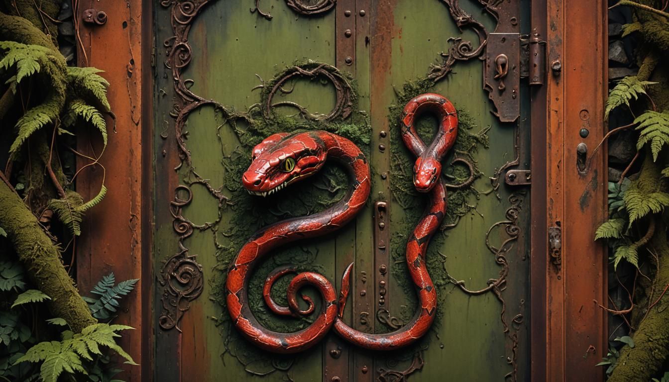 Red Snake Guardian in Dark Fantasy Digital Art