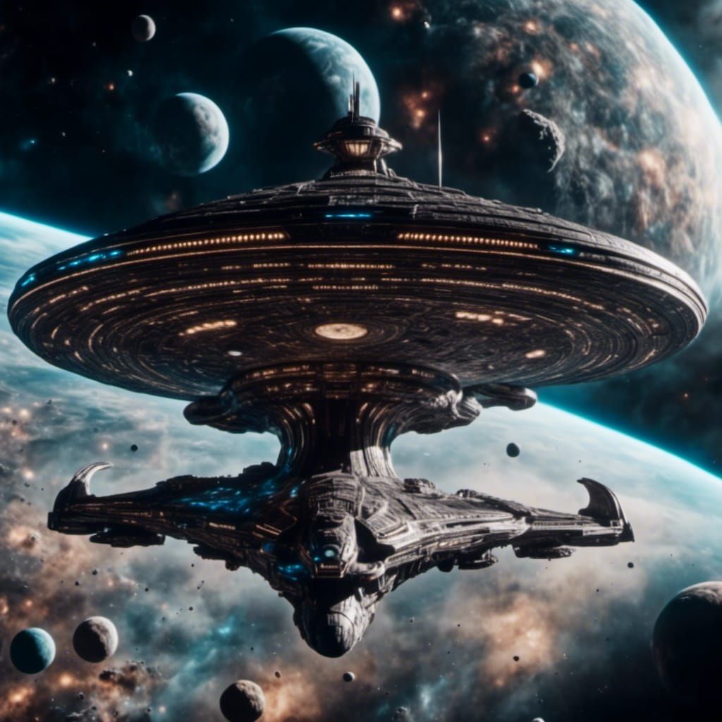 Colossal Cosmicpunk Starship with Repurposed Mobile Homes