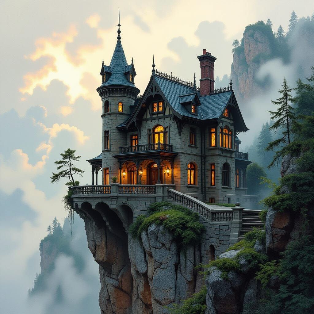 Majestic Cliffside Home in a Fantasy Art Style