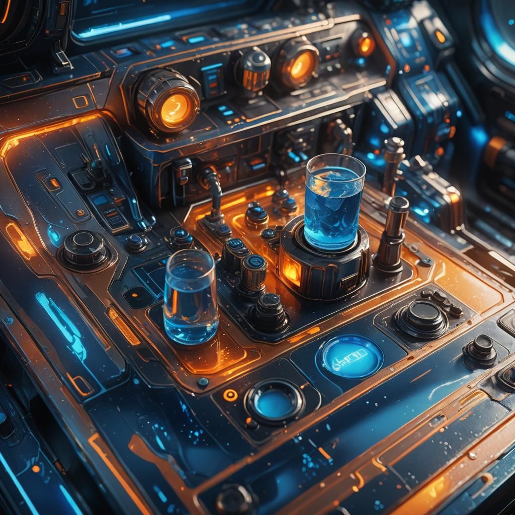 Blue Flames Drink on Spaceship: Digital Matte Painting