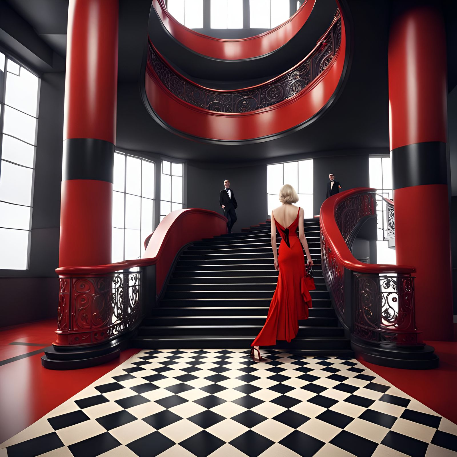 Glamorous Blonde Model on Bauhaus Staircase