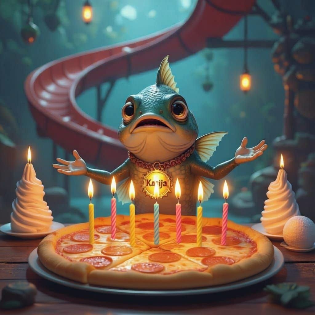 Fish with Badge at Birthday Pizza Party