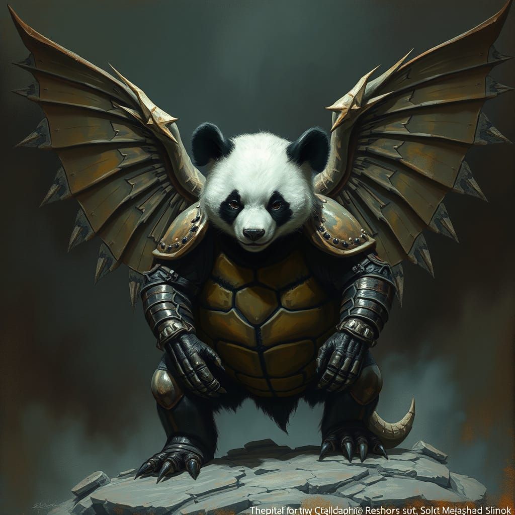 Dark Fantasy Armored Panda with Turtle Shell Wings