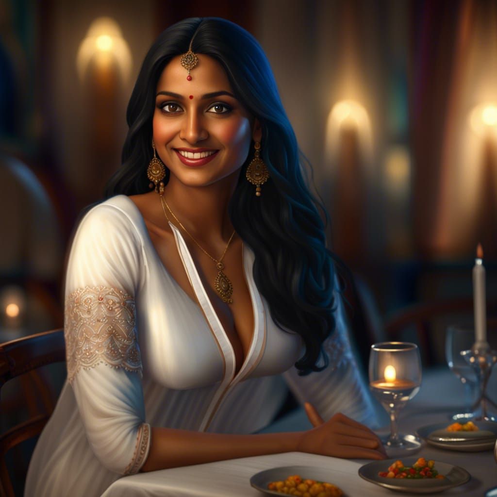 Beautiful Indian Woman at Dinner, Professional Photography