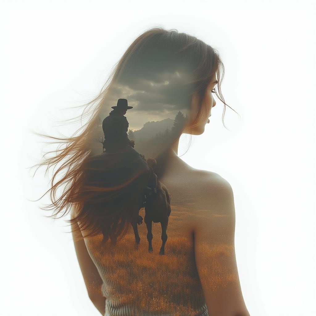 Ethereal Double Exposure: Woman and Cowboy