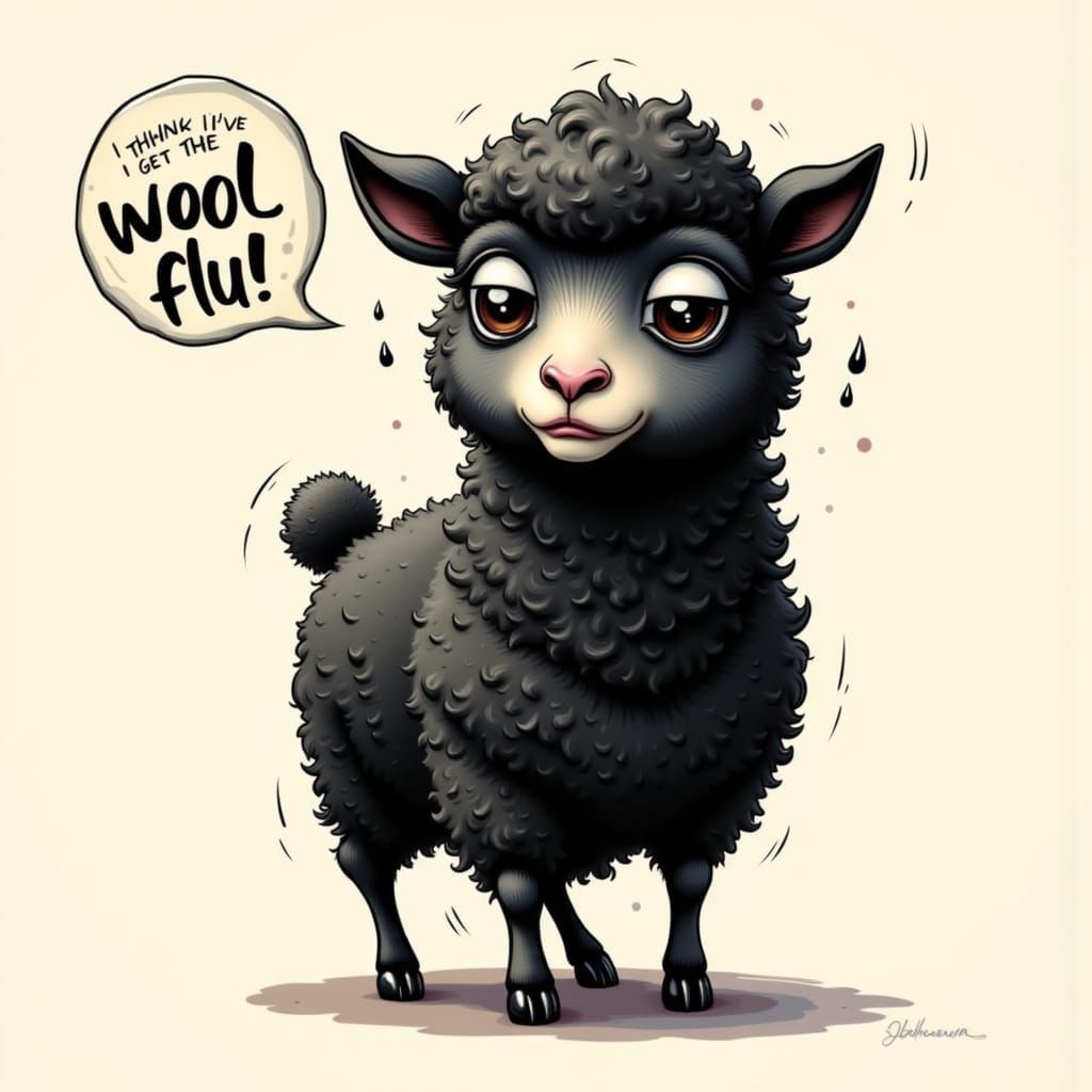 Anxious Lamb in Retro Manga Style