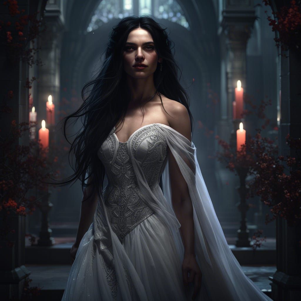 Vampire Bride in Cemetery: Dark Fantasy Concept Art