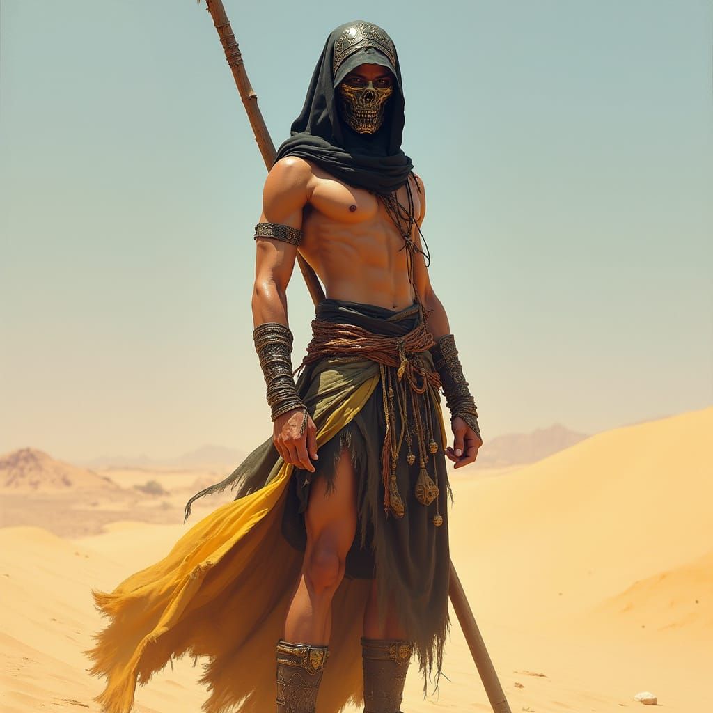 Arab Martial Arts Fighter in Desert Landscape