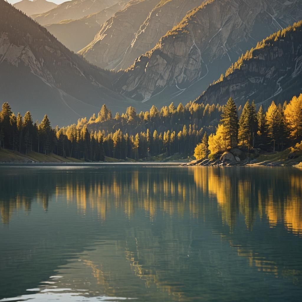 Mountain Lake Landscape at Golden Hour