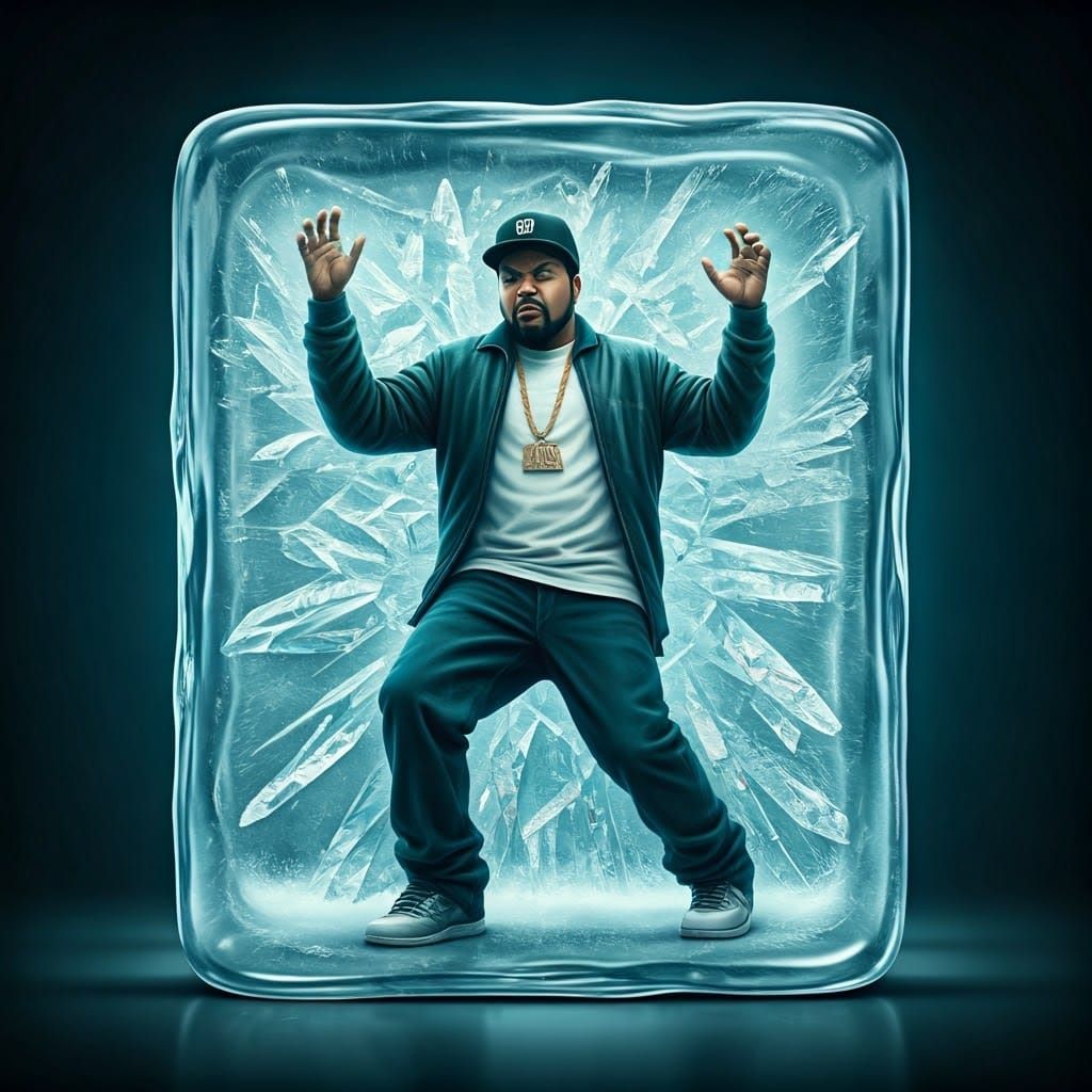 Wax Statue of Frustrated Ice Cube Trapped in Crystal Ice