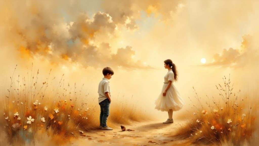 Boy Plays Under Mother's Watch, Rockwell Style