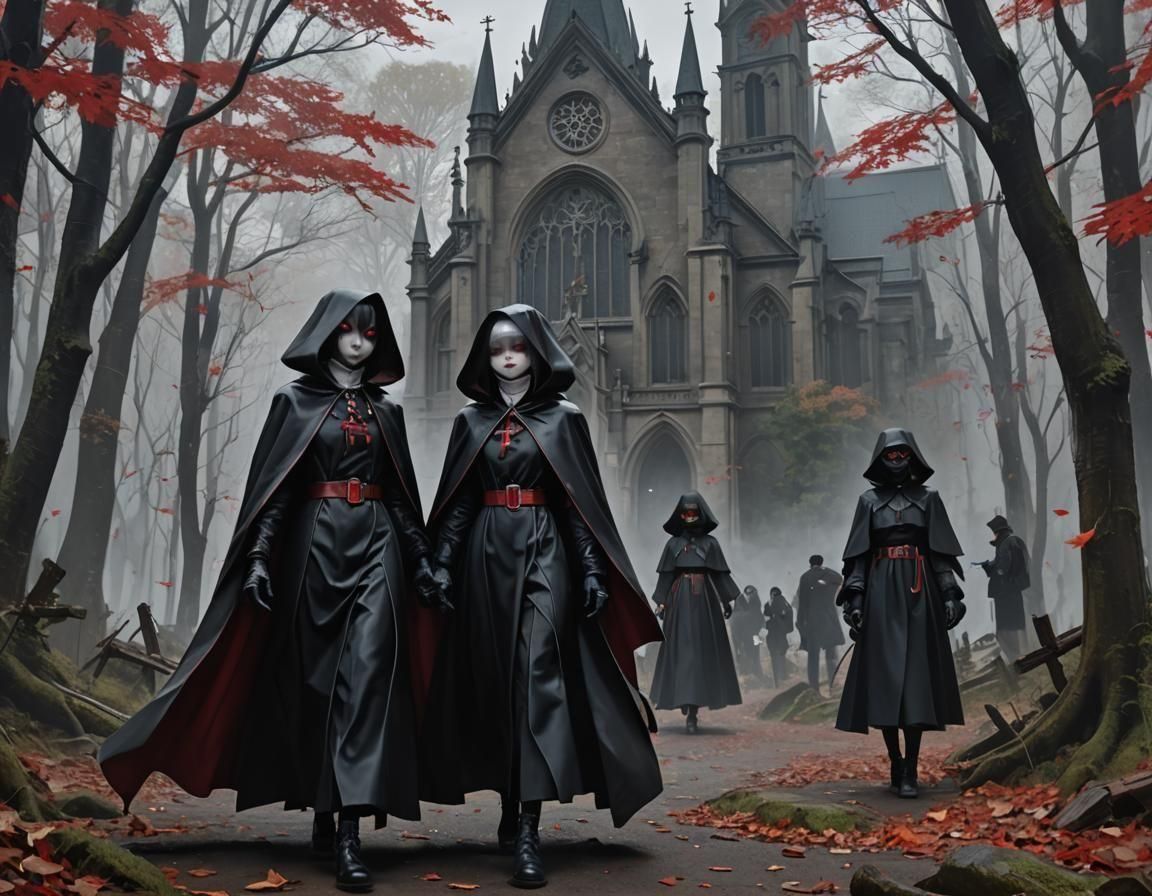 Asian Nuns Turned Vampires in Anime Style