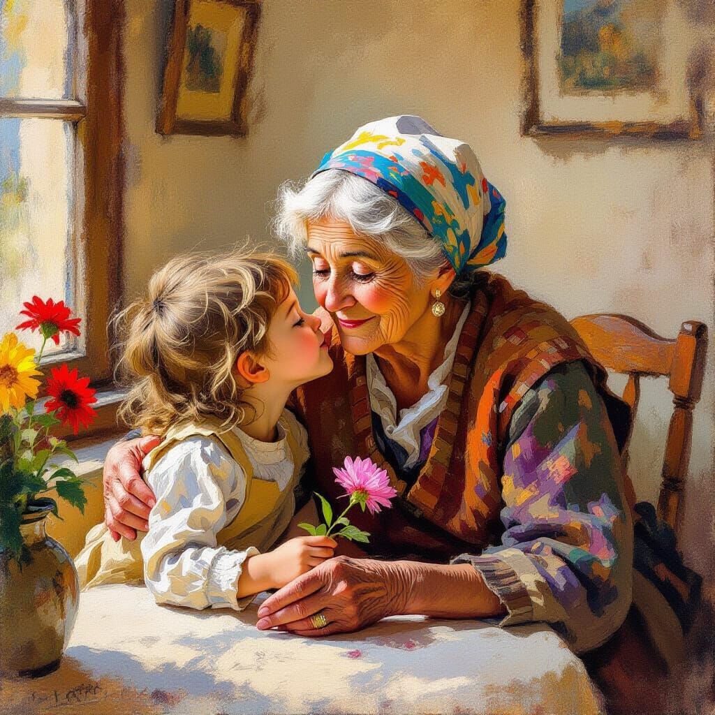 Tender Moment: Woman and Children in Impressionist Style