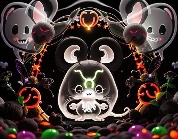 Bioluminescent Chibi Ghost Mouse in Digital Art