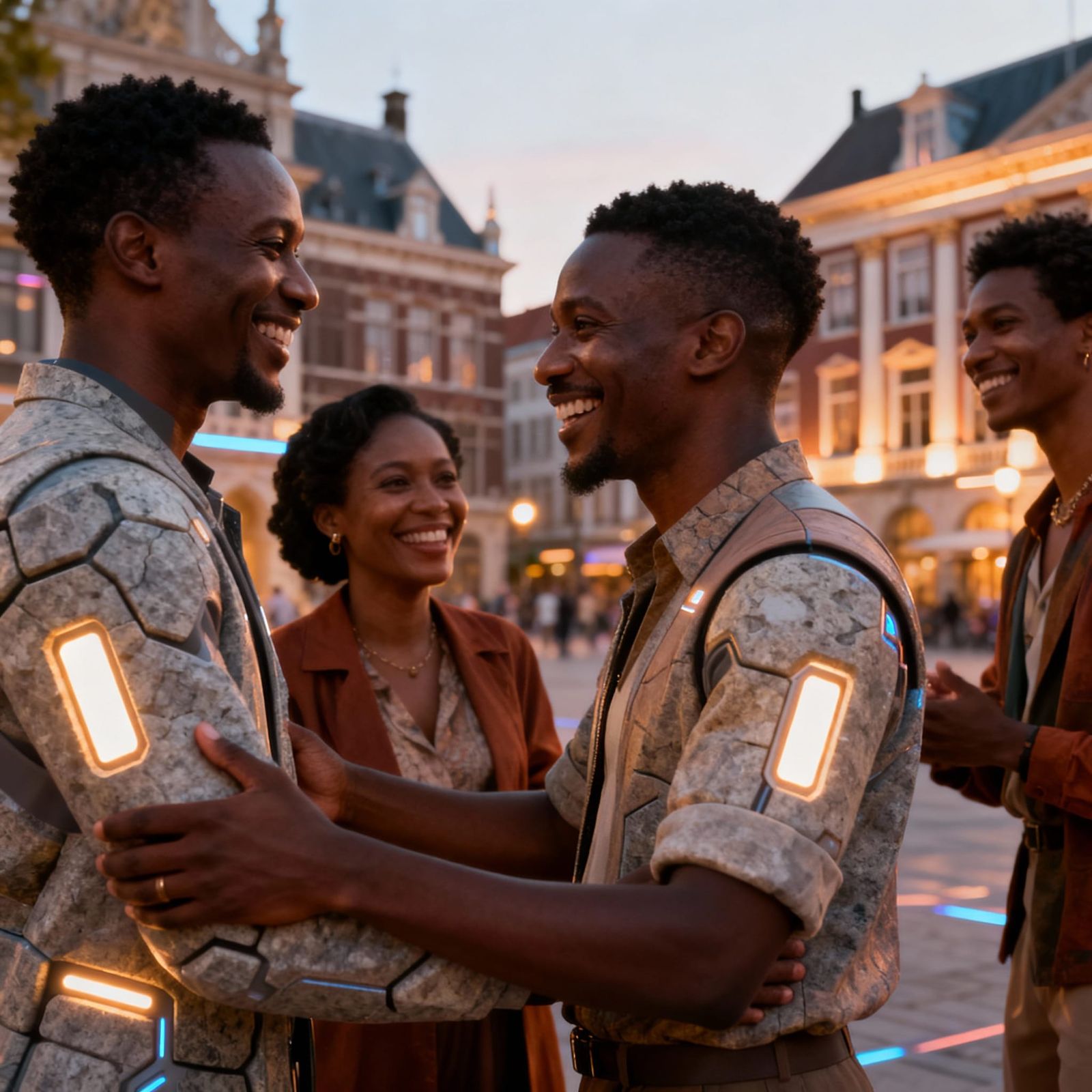 Futuristic City Square Reunion Photo in 2080