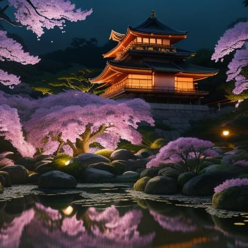 Osaka Castle in Japanese Garden Landscape