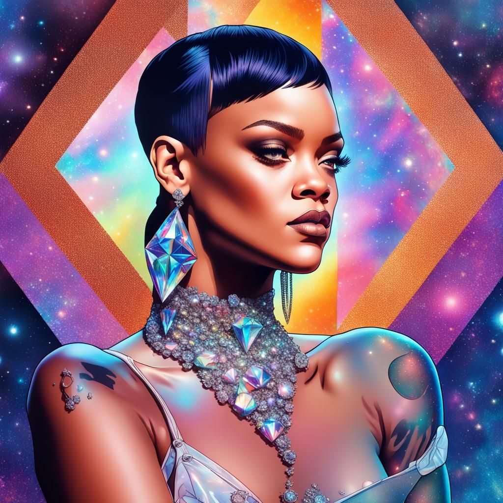Rihanna with Diamond: Cosmic Holographic Illustration