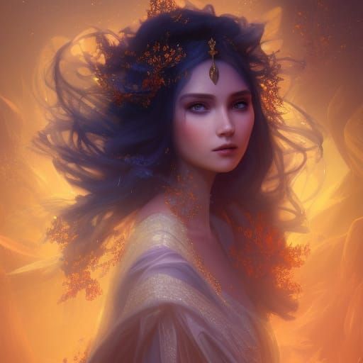 Winged Humanoid Portrait in Art Nouveau Style