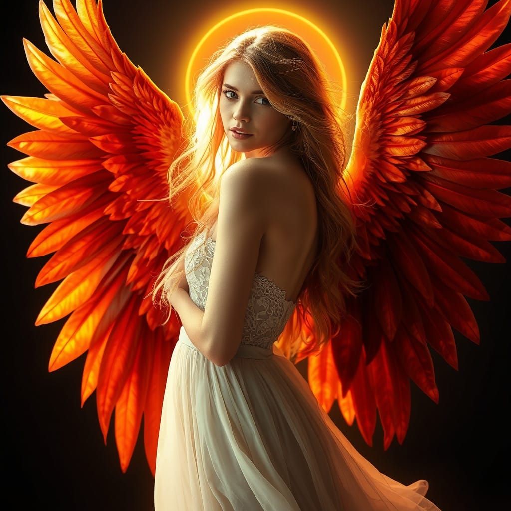 Ethereal Goddess Unfurls Fiery Wings