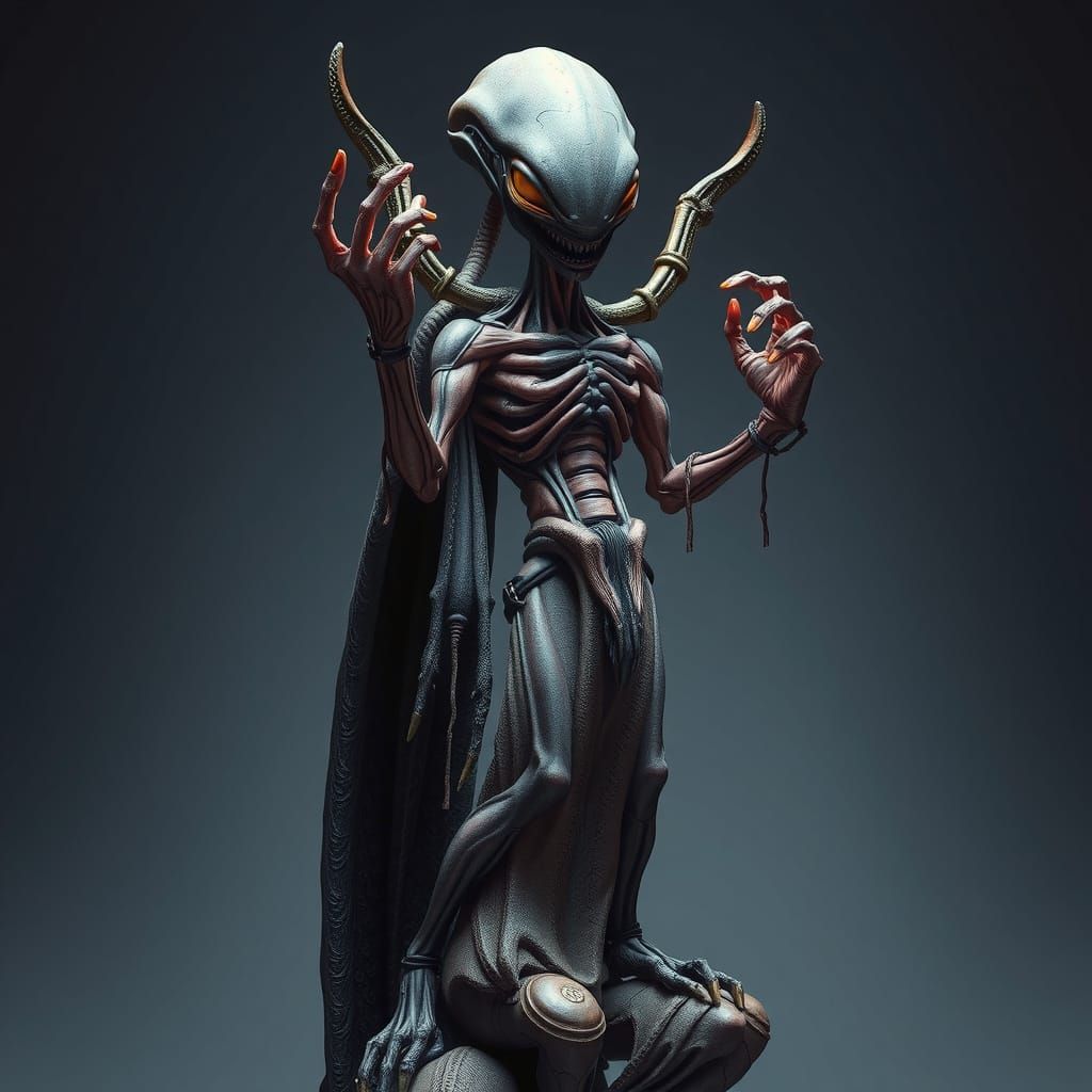 Intricate Alien God Statue in Biomechanical Style