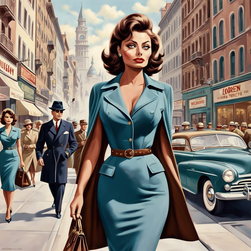 Vintage Glamour Private Eye Strolls City Streets