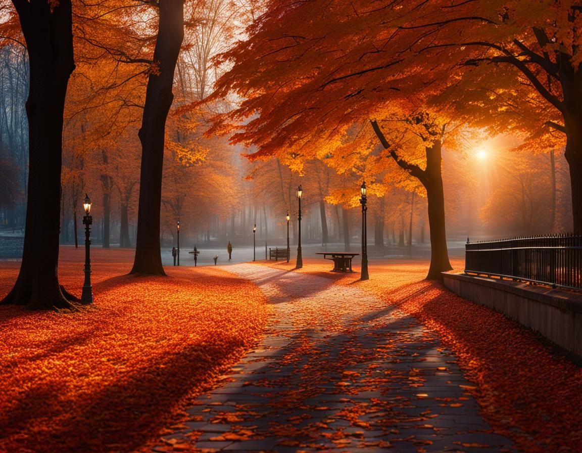 Autumn Park Scene at Magic Hour