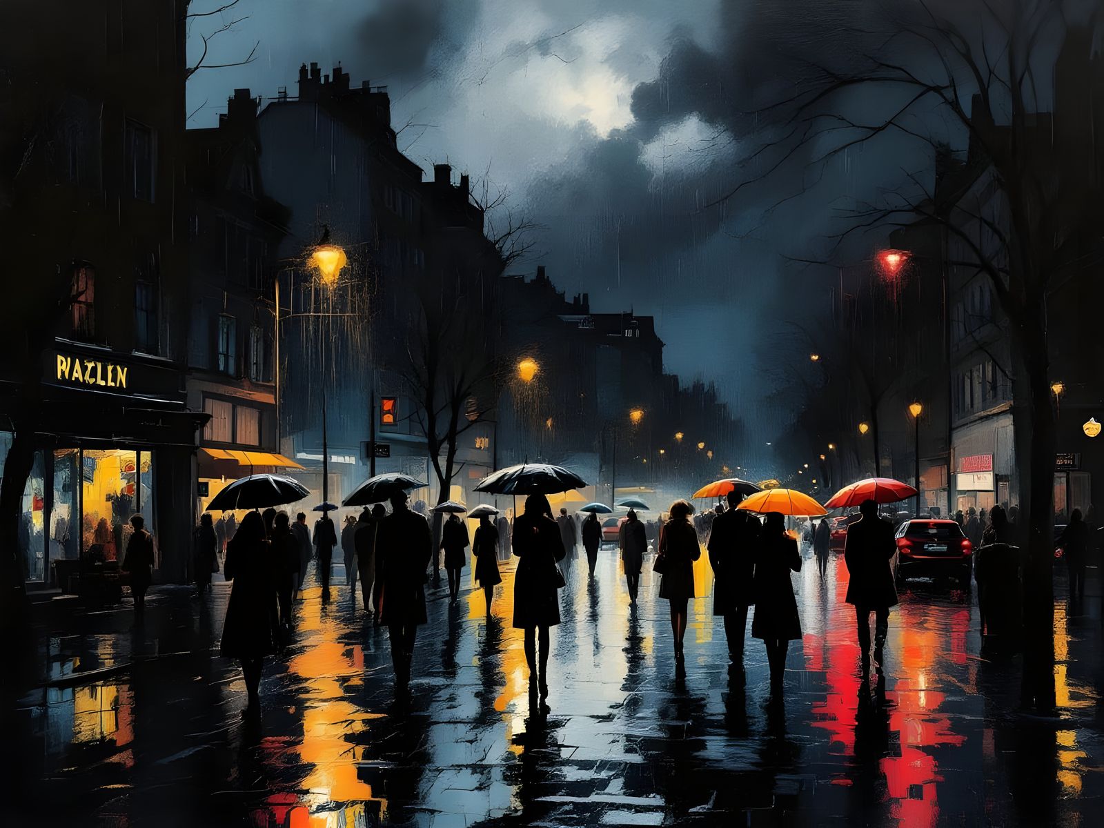 Abstract Expressionist Night Scene in 1960s Europe