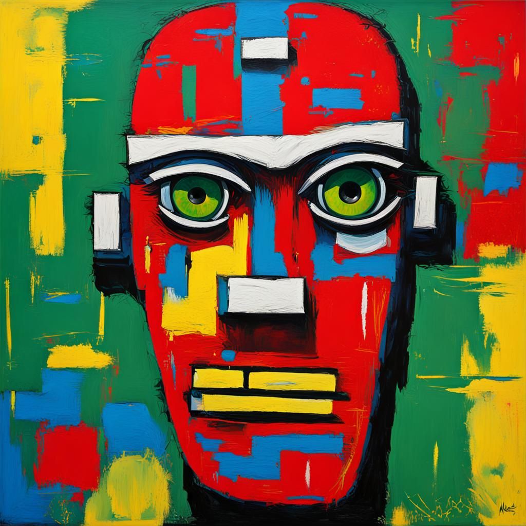 Pop Art Cyborg Robot in Basquiat Style