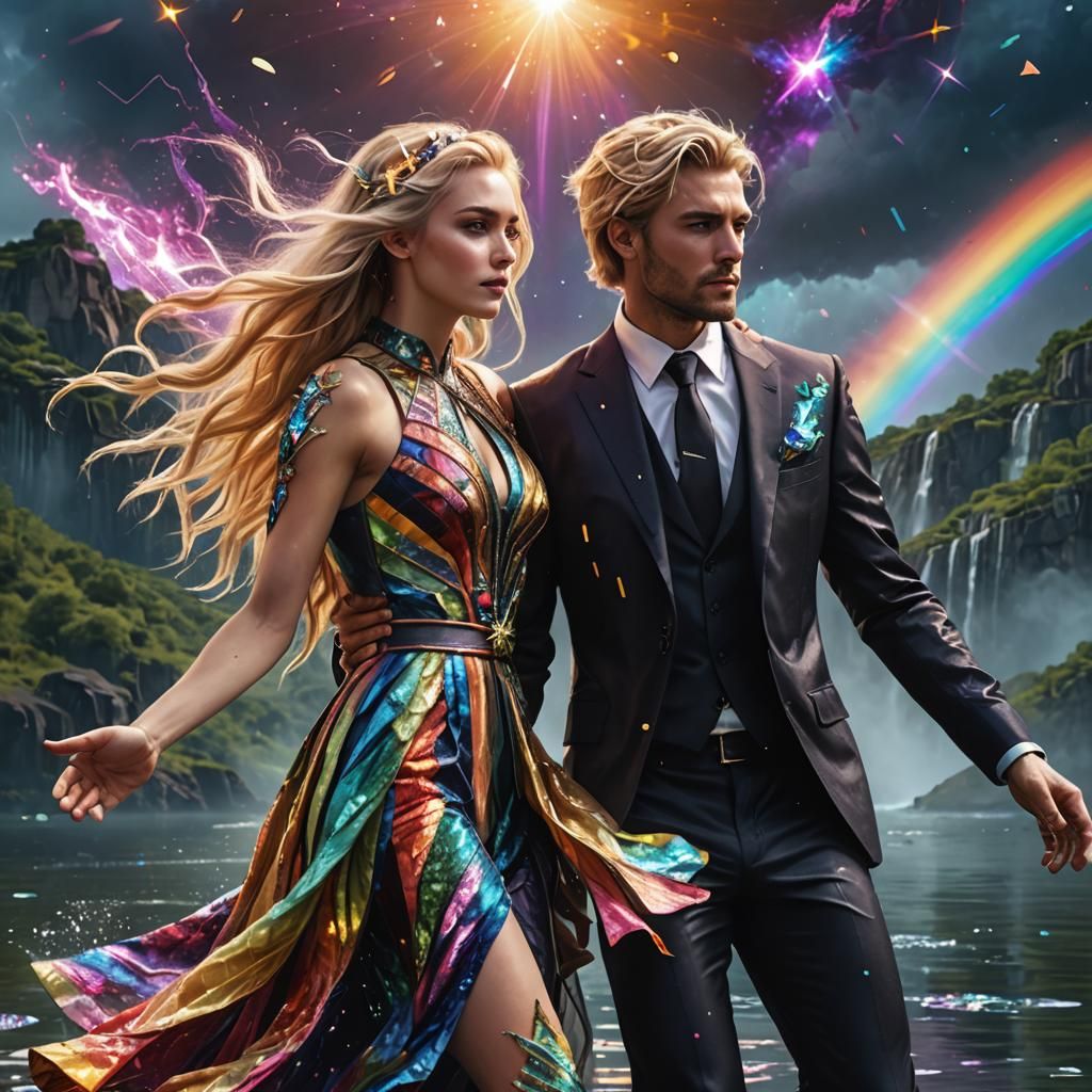 Cyberpunk Businessman and Warrior Dancing by Portal