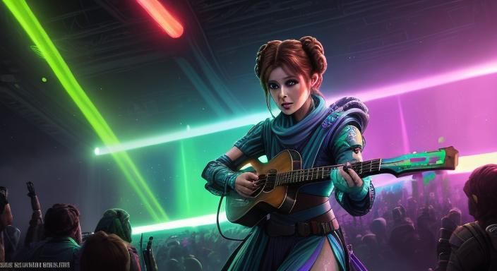 Princess Leia Sci-Fi Cantina Scene in Watercolor