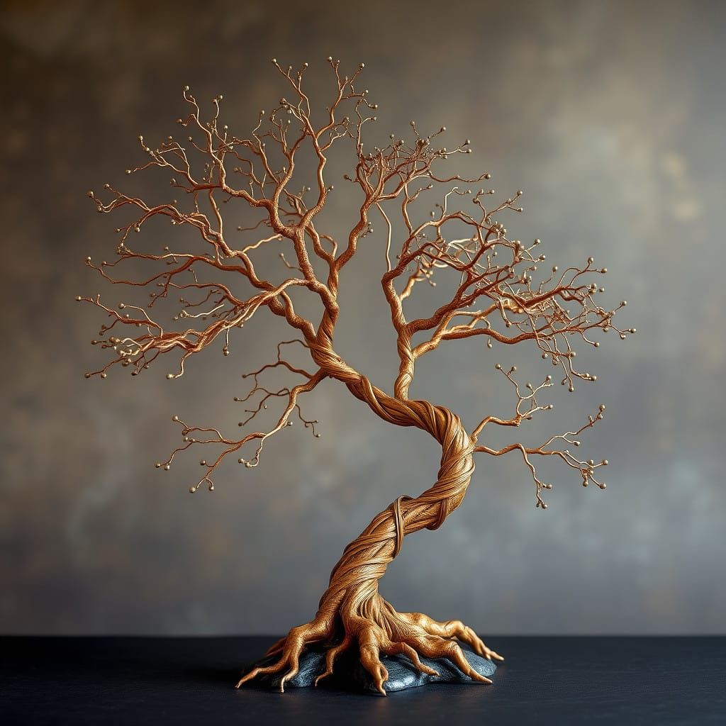 Copper Wire Bonsai Banyan in Elegant Chinese Style