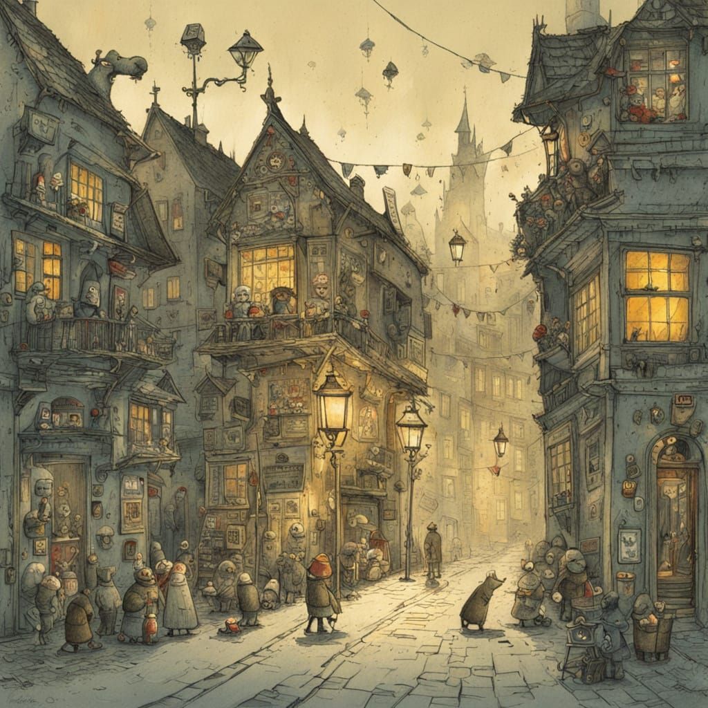 Moody Alleyway Lantern in Gouache Style