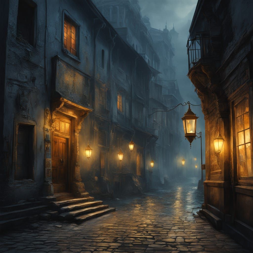 Impressionist Street Lantern Gouache Painting