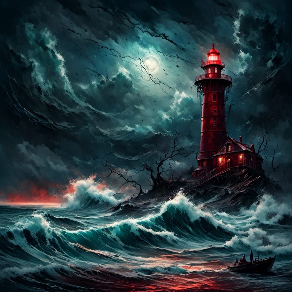 Stormy Lighthouse at Night in Fantasy Art Style
