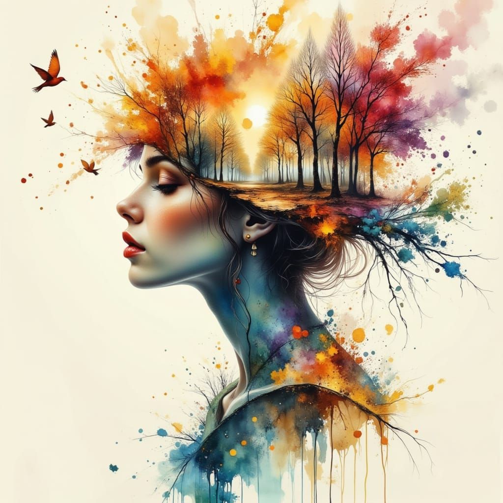 Watercolor Silhouette: A Vibrant Inner World