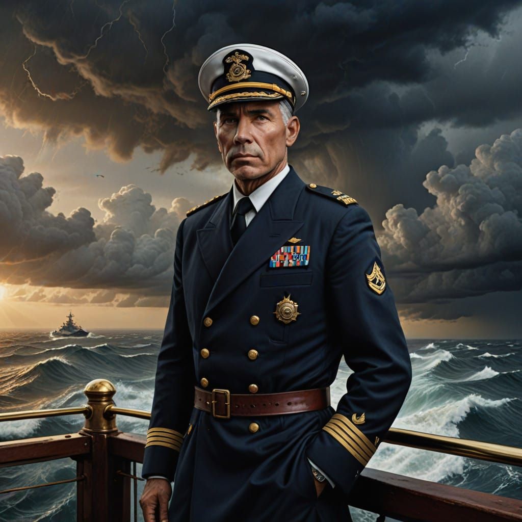 Modern Ship Captain Standing on Stormy Seas