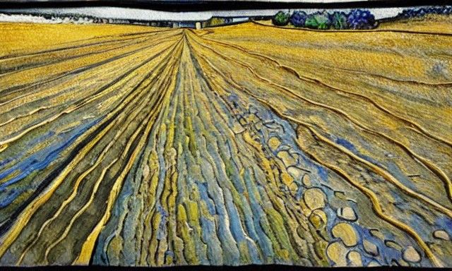 Wheat Fields Landscape in Impasto Gouache Style