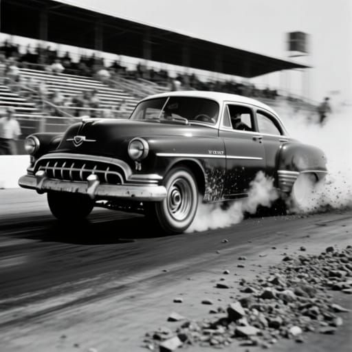 1949 Oldsmobile Rocket 88 Mid-Burnout on Drag Strip