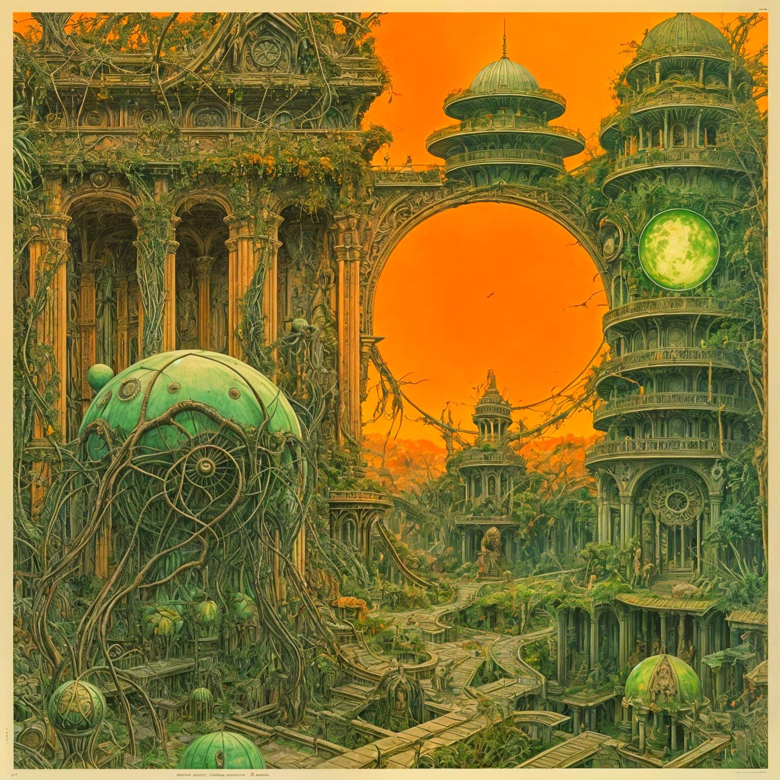 Surreal Anthill with Alien Insects in Art Nouveau Style